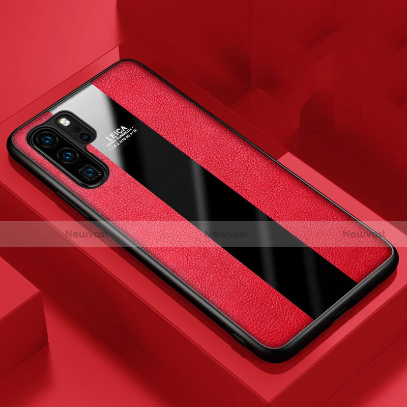 Soft Silicone Gel Leather Snap On Case Cover H01 for Huawei P30 Pro Red