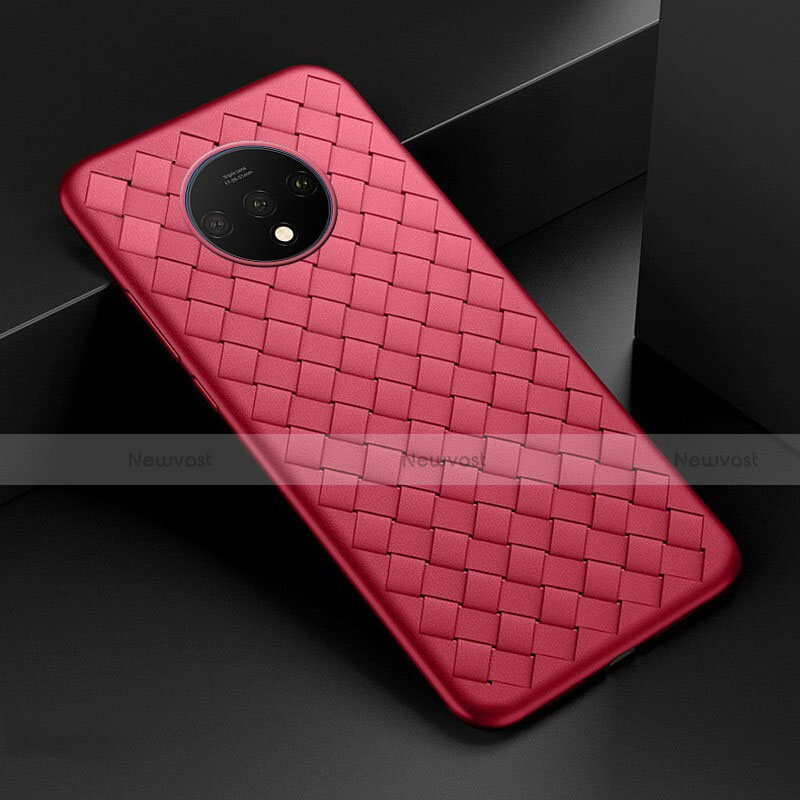 Soft Silicone Gel Leather Snap On Case Cover H01 for OnePlus 7T Red