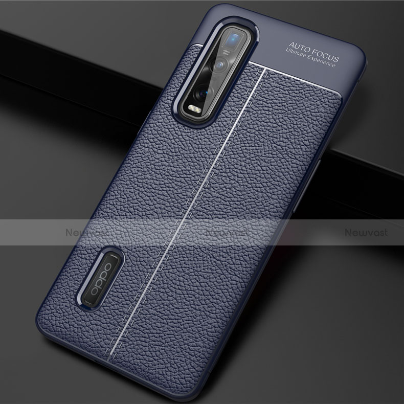 Soft Silicone Gel Leather Snap On Case Cover H01 for Oppo Find X2 Pro Blue
