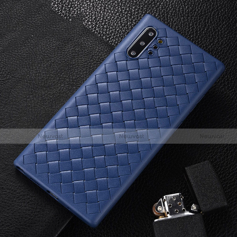 Soft Silicone Gel Leather Snap On Case Cover H01 for Samsung Galaxy Note 10 Plus 5G Blue