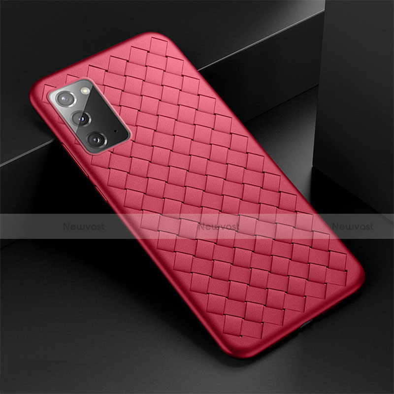 Soft Silicone Gel Leather Snap On Case Cover H01 for Samsung Galaxy Note 20 5G Red