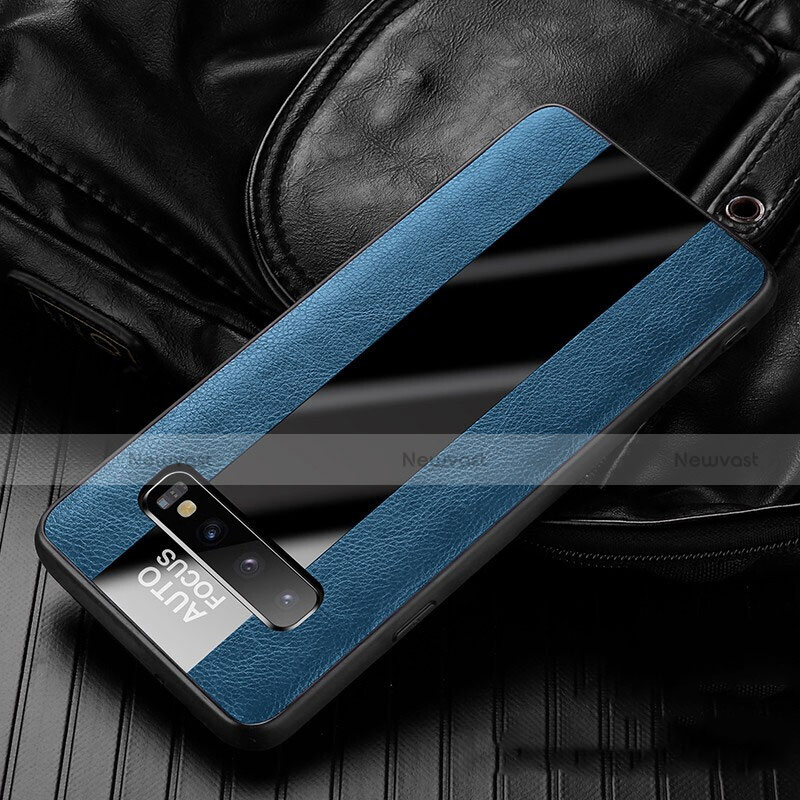 Soft Silicone Gel Leather Snap On Case Cover H01 for Samsung Galaxy S10 Blue