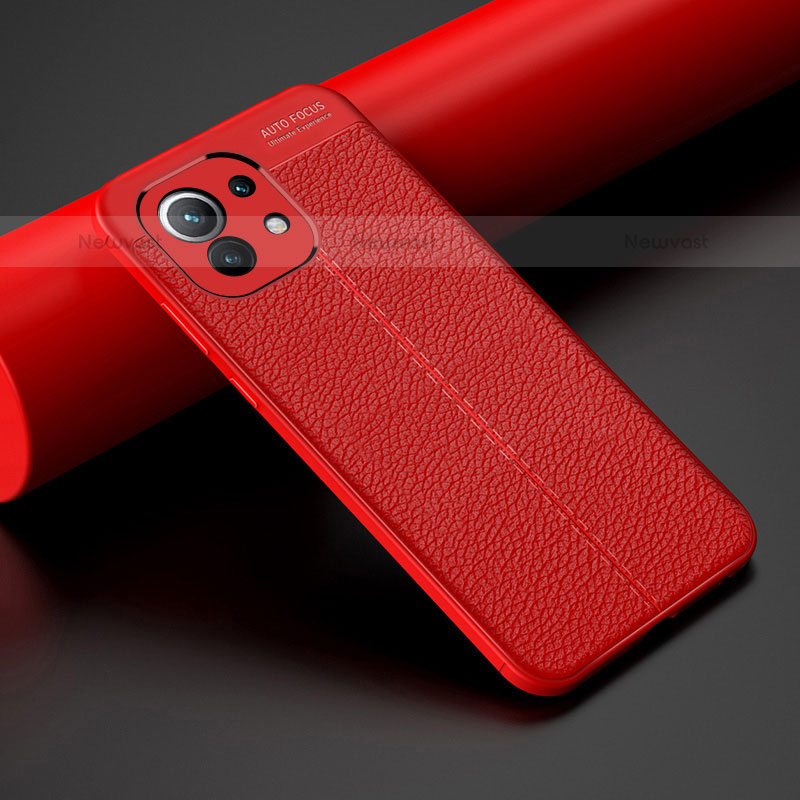 Soft Silicone Gel Leather Snap On Case Cover H01 for Xiaomi Mi 11 Lite 5G Red