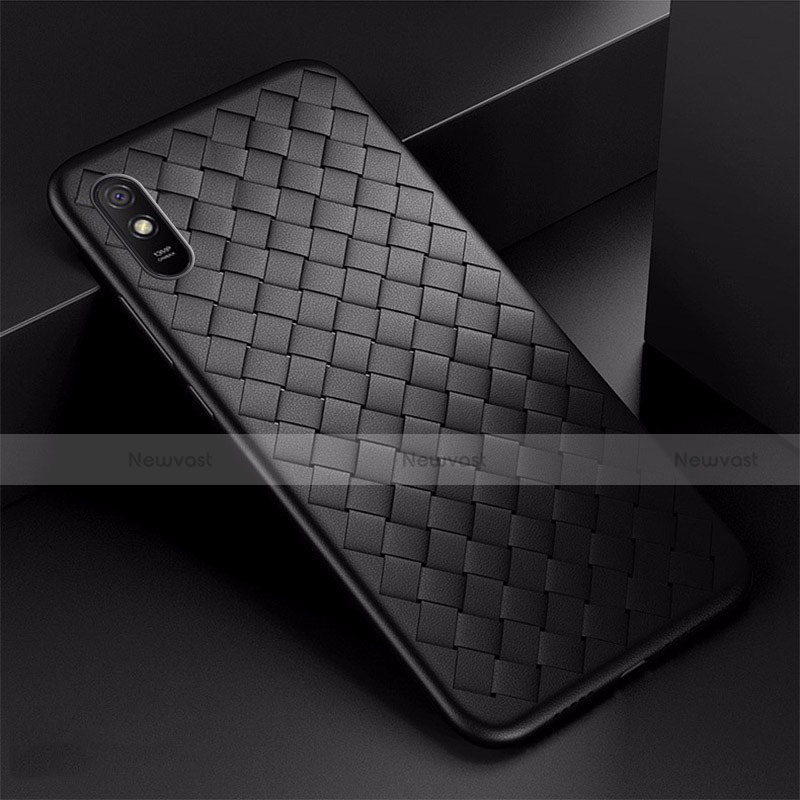 Soft Silicone Gel Leather Snap On Case Cover H01 for Xiaomi Redmi 9A Black