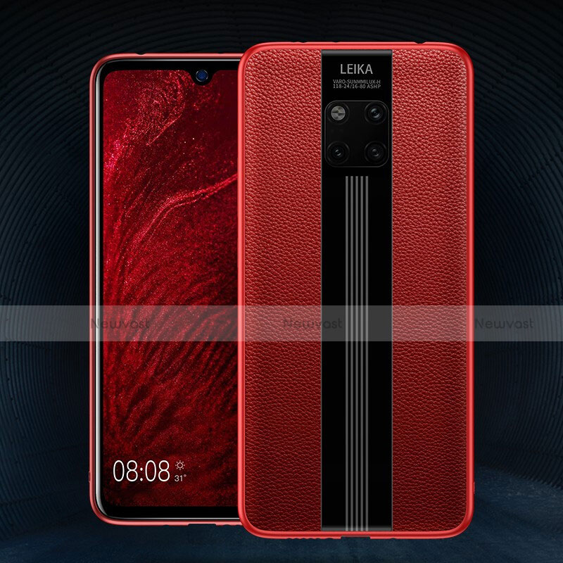 Soft Silicone Gel Leather Snap On Case Cover H02 for Huawei Mate 20 Pro Red