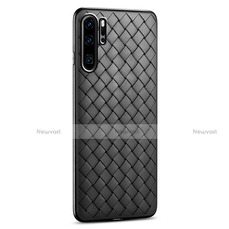 Soft Silicone Gel Leather Snap On Case Cover H02 for Huawei P30 Pro Black