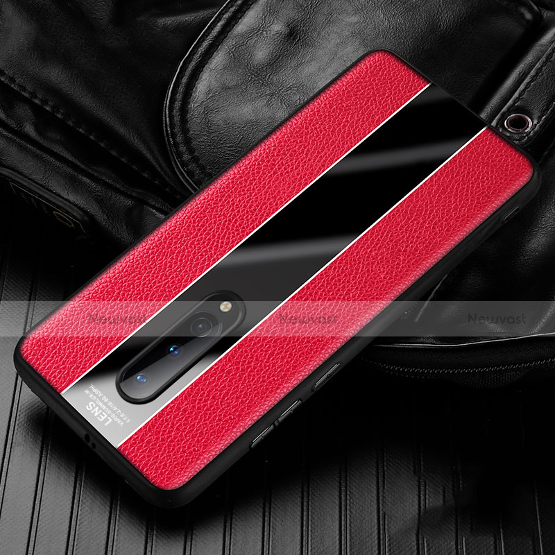 Soft Silicone Gel Leather Snap On Case Cover H02 for OnePlus 8 Red