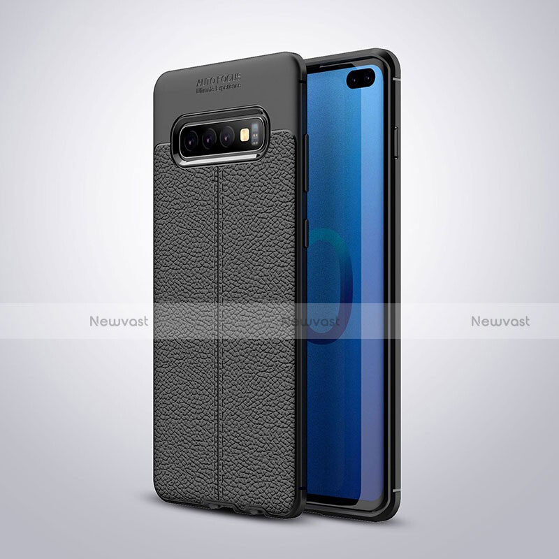 Soft Silicone Gel Leather Snap On Case Cover H02 for Samsung Galaxy S10 Plus Black