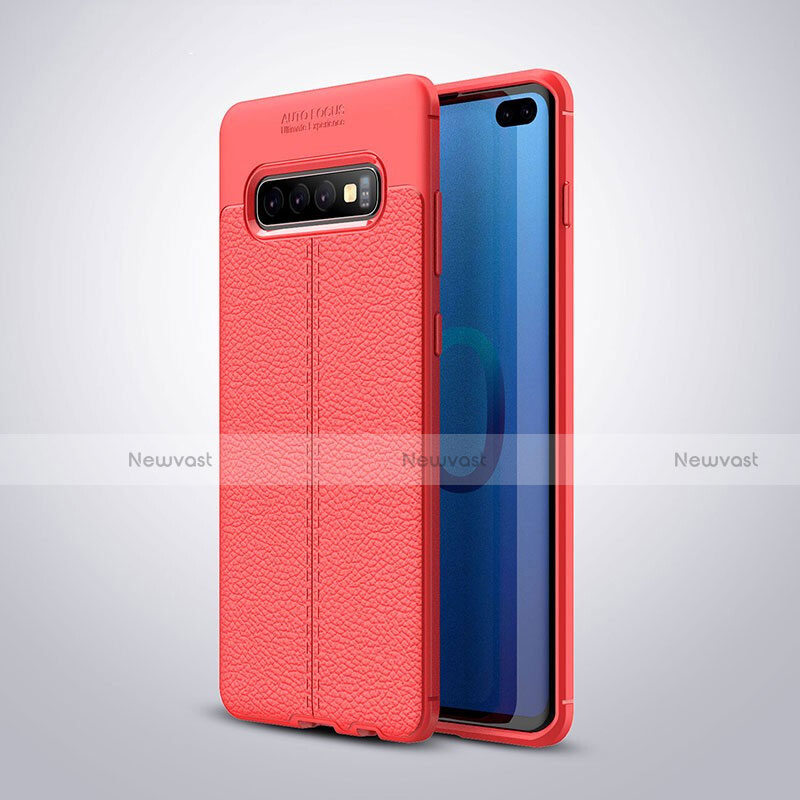 Soft Silicone Gel Leather Snap On Case Cover H02 for Samsung Galaxy S10 Plus Red