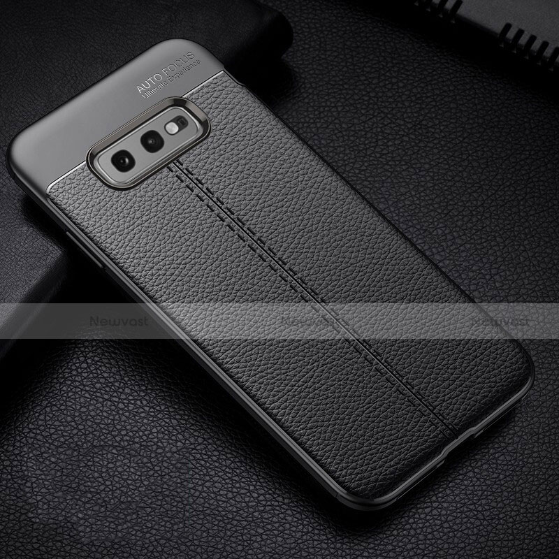 Soft Silicone Gel Leather Snap On Case Cover H02 for Samsung Galaxy S10e Black