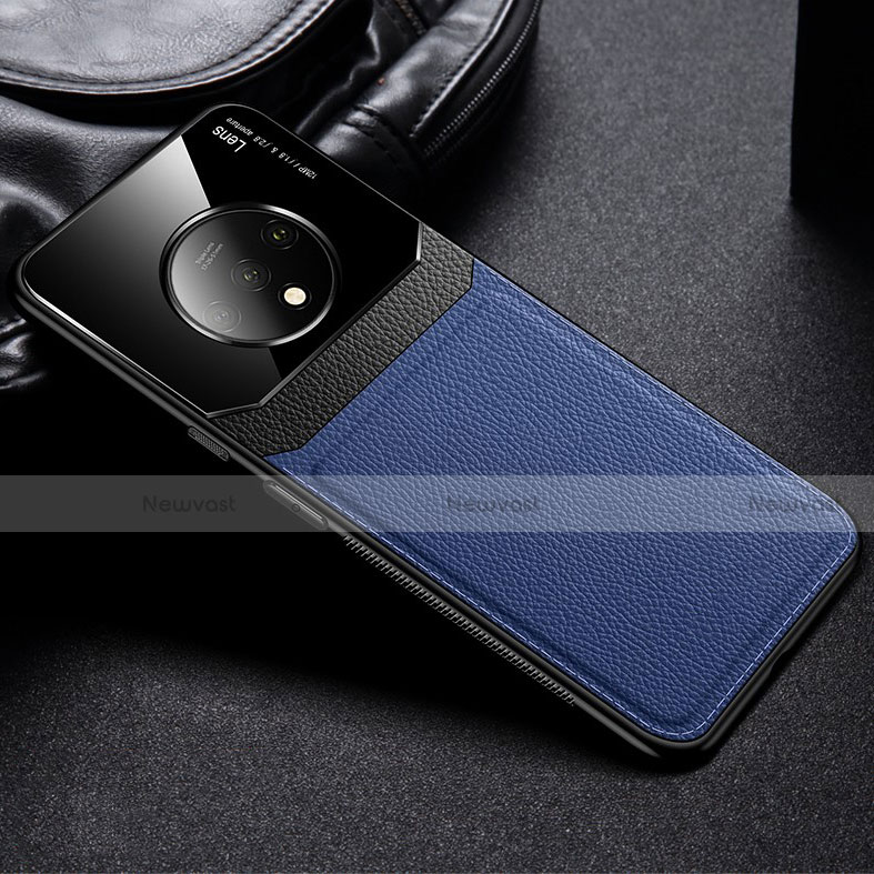 Soft Silicone Gel Leather Snap On Case Cover H03 for OnePlus 7T Blue