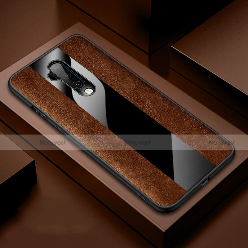 Soft Silicone Gel Leather Snap On Case Cover H03 for OnePlus 7T Pro Brown