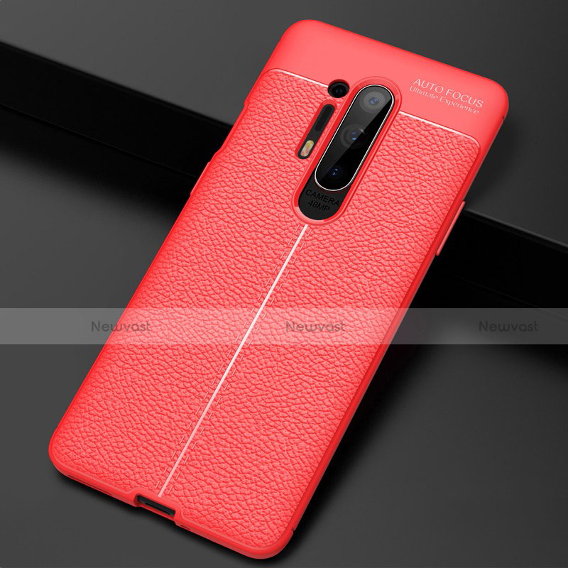 Soft Silicone Gel Leather Snap On Case Cover H03 for OnePlus 8 Pro Red