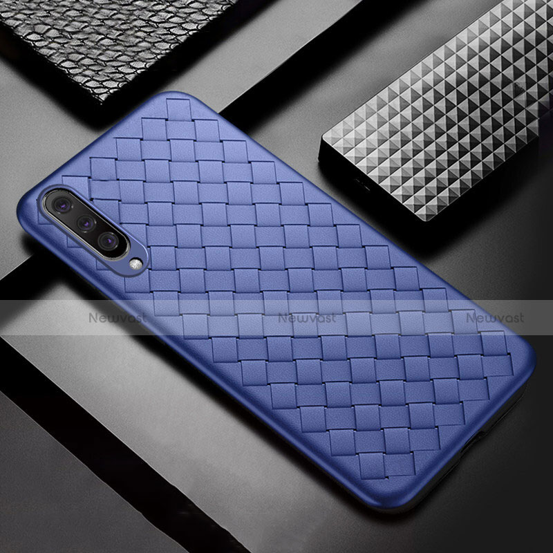 Soft Silicone Gel Leather Snap On Case Cover H03 for Samsung Galaxy A70 Blue
