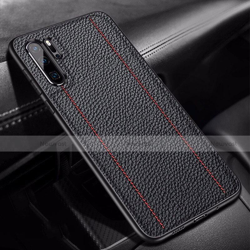 Soft Silicone Gel Leather Snap On Case Cover H04 for Huawei P30 Pro Black