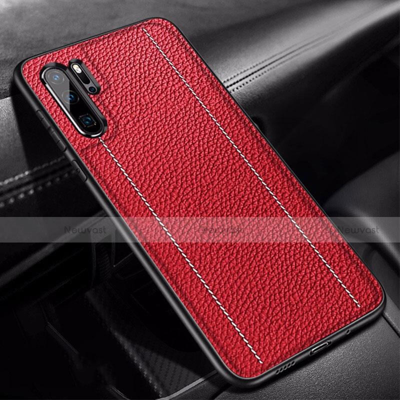 Soft Silicone Gel Leather Snap On Case Cover H04 for Huawei P30 Pro Red