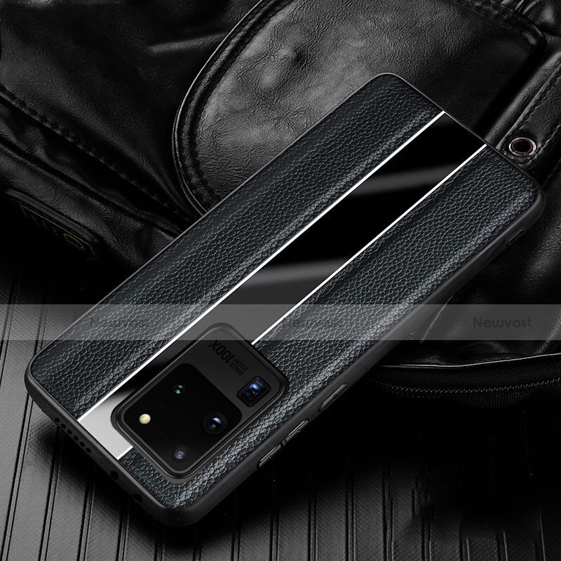 Soft Silicone Gel Leather Snap On Case Cover H04 for Samsung Galaxy S20 Ultra Black