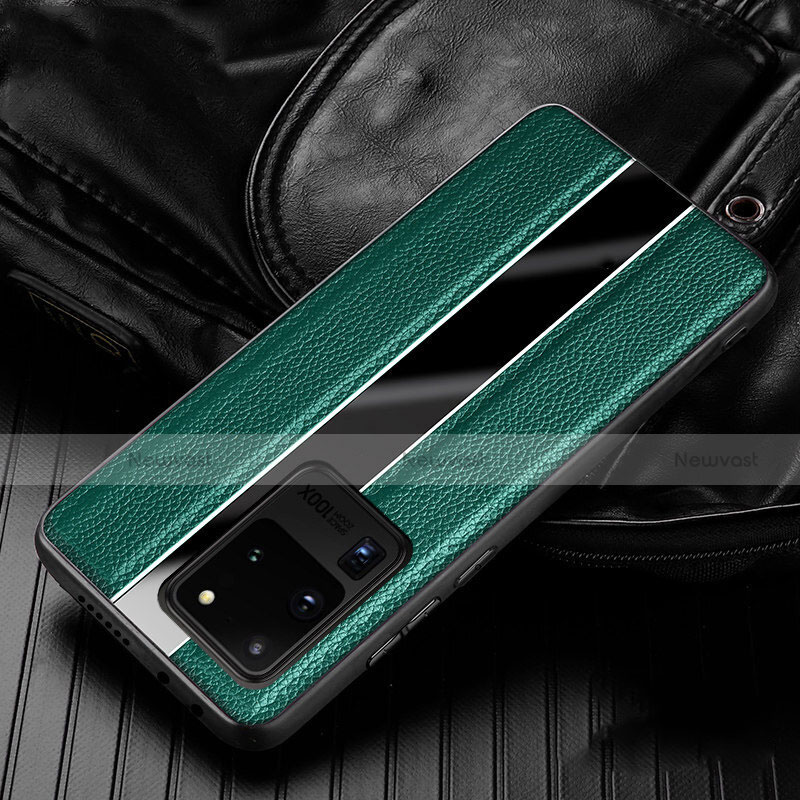 Soft Silicone Gel Leather Snap On Case Cover H04 for Samsung Galaxy S20 Ultra Green