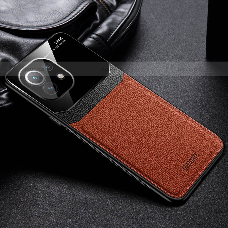 Soft Silicone Gel Leather Snap On Case Cover H04 for Xiaomi Mi 11 Lite 5G Brown