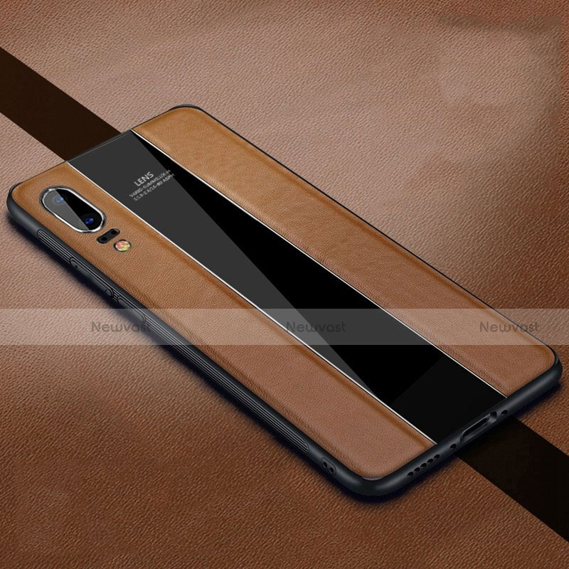 Soft Silicone Gel Leather Snap On Case Cover H05 for Huawei P20 Brown