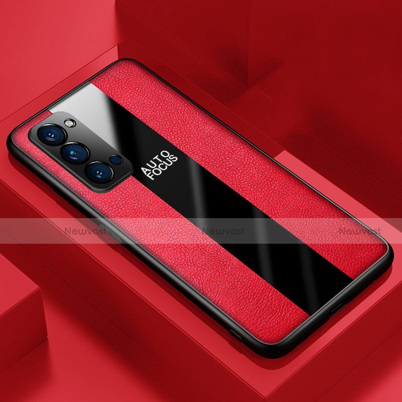 Soft Silicone Gel Leather Snap On Case Cover H05 for Oppo Reno4 Pro 5G Red