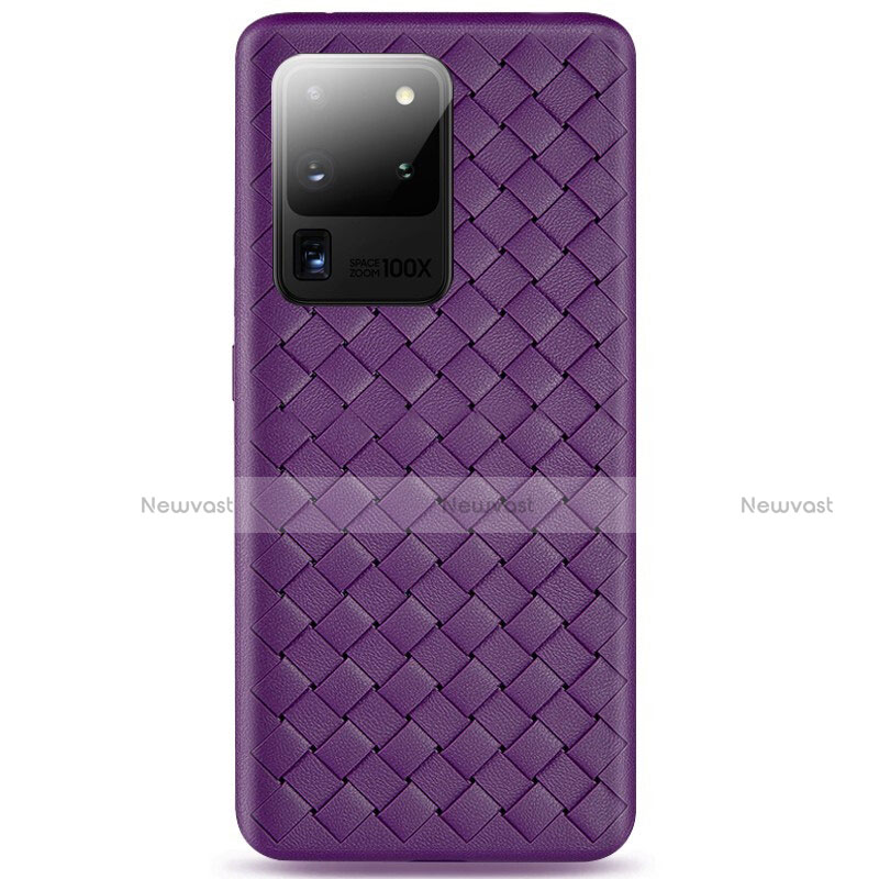 Soft Silicone Gel Leather Snap On Case Cover H05 for Samsung Galaxy S20 Ultra 5G Purple
