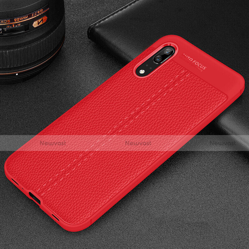 Soft Silicone Gel Leather Snap On Case Cover H06 for Huawei P20 Red