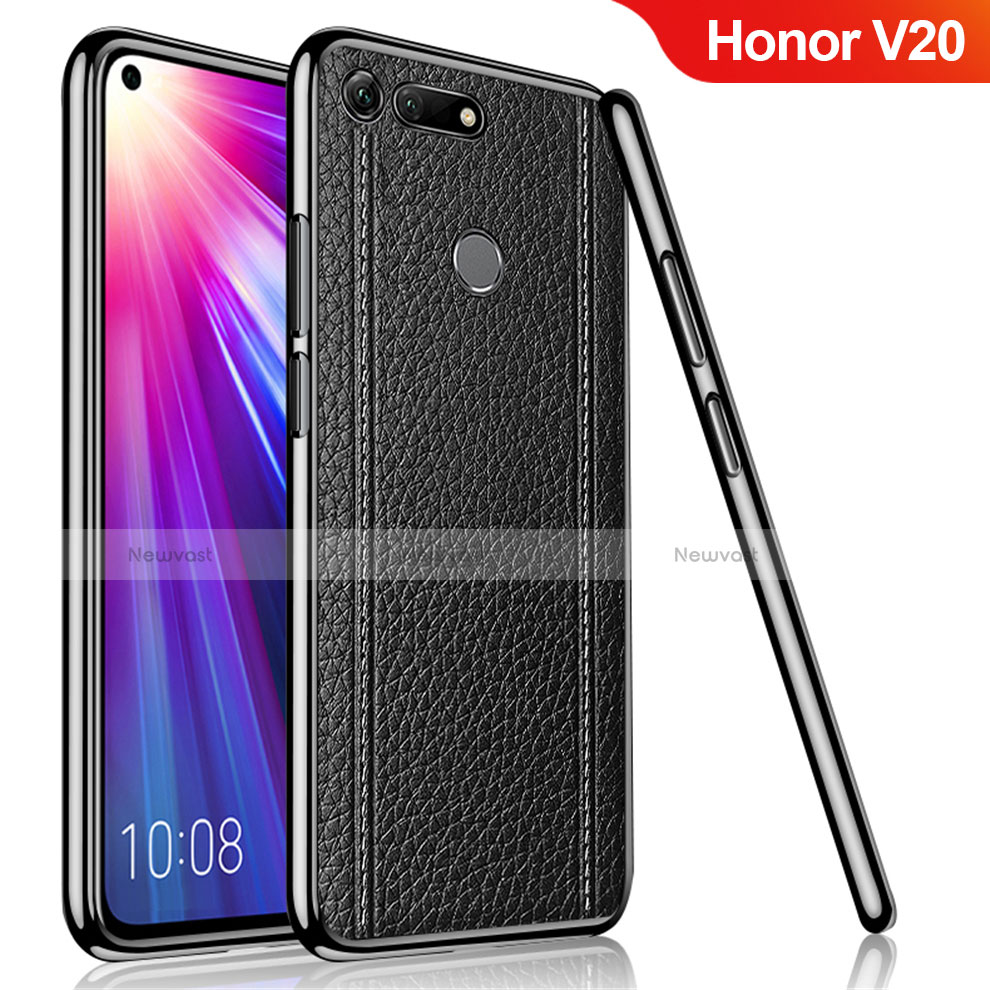 Soft Silicone Gel Leather Snap On Case Cover M02 for Huawei Honor V20 Black