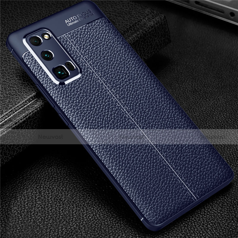 Soft Silicone Gel Leather Snap On Case Cover S01 for Huawei Honor 30 Pro Blue