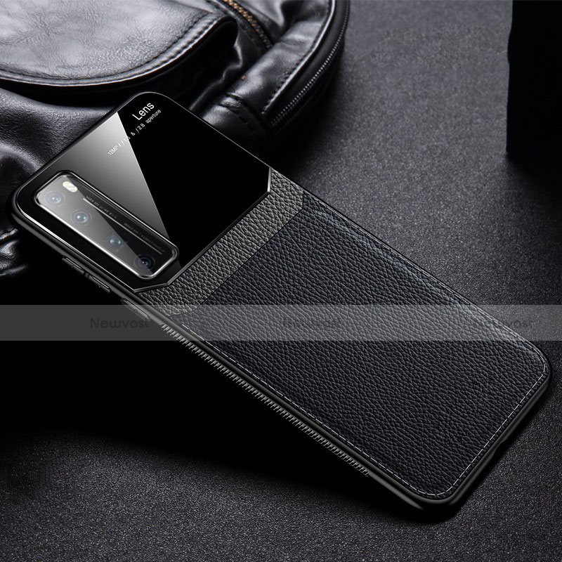 Soft Silicone Gel Leather Snap On Case Cover S01 for Huawei Nova 7 Pro 5G Black