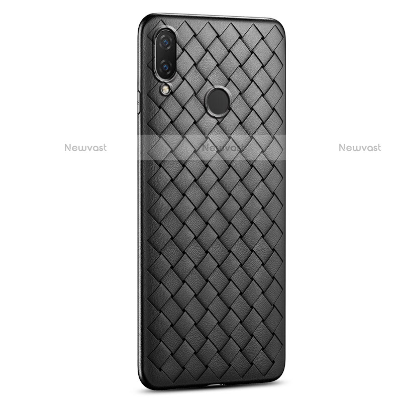 Soft Silicone Gel Leather Snap On Case Cover S01 for Huawei P Smart (2019) Black