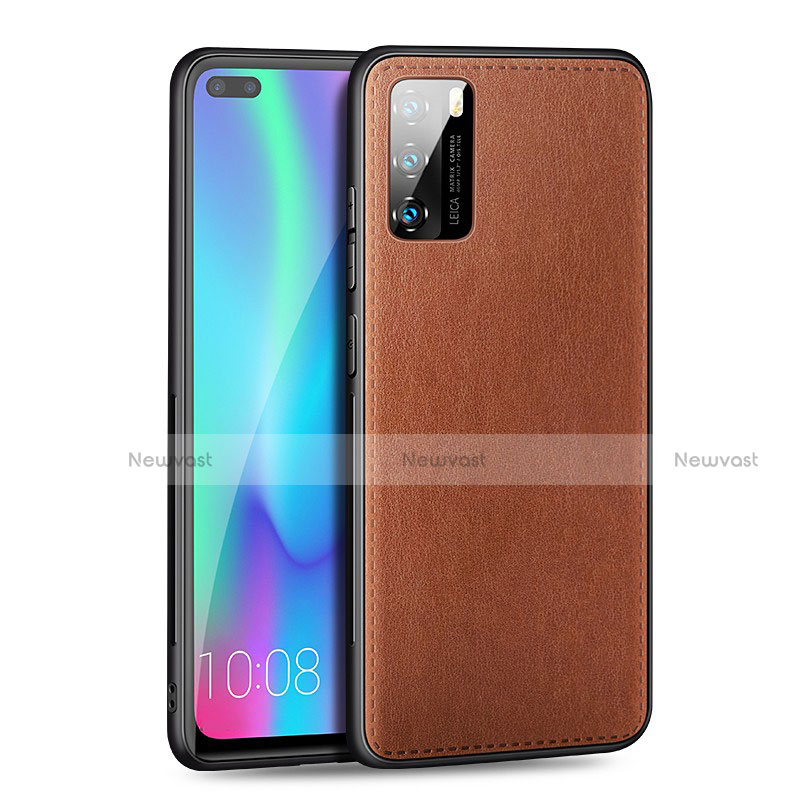 Soft Silicone Gel Leather Snap On Case Cover S01 for Huawei P40 Brown