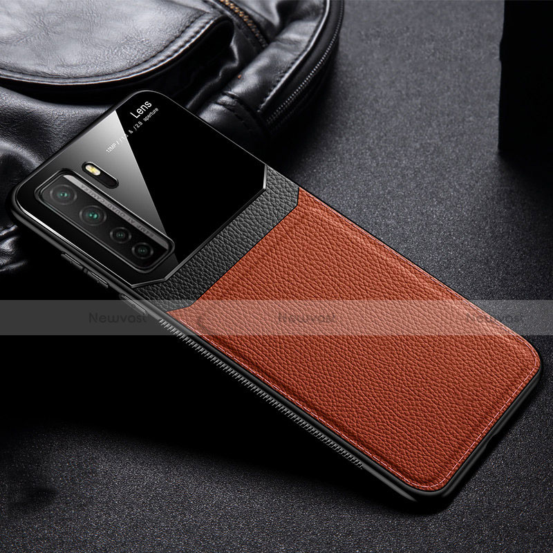 Soft Silicone Gel Leather Snap On Case Cover S01 for Huawei P40 Lite 5G Brown