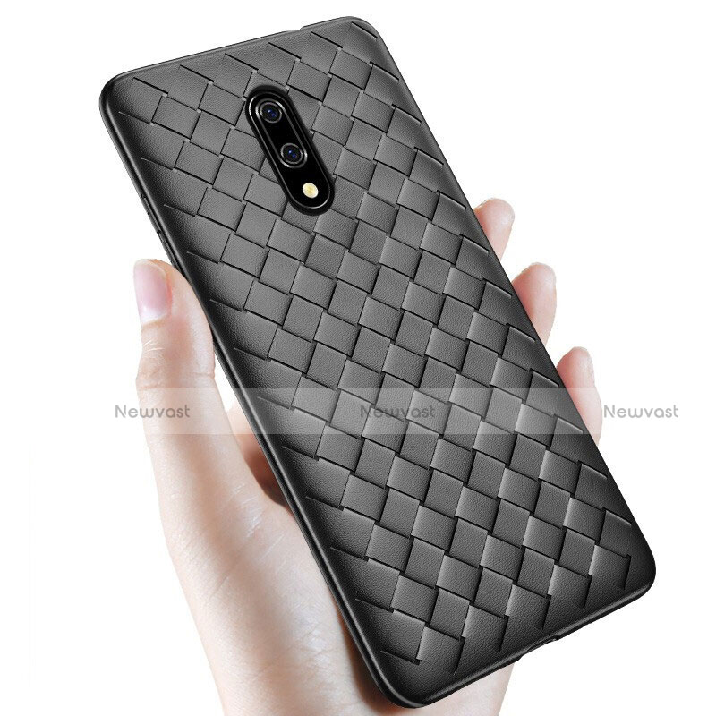 Soft Silicone Gel Leather Snap On Case Cover S01 for OnePlus 7 Black