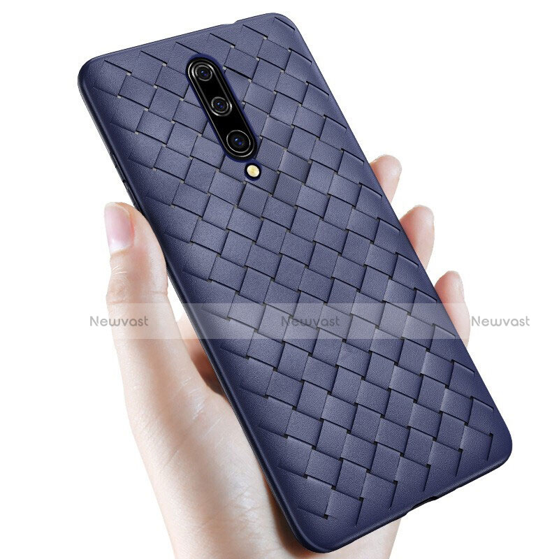 Soft Silicone Gel Leather Snap On Case Cover S01 for OnePlus 7 Pro Blue