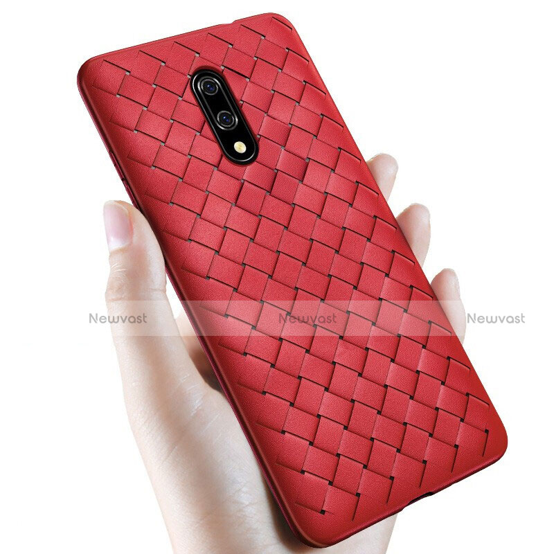 Soft Silicone Gel Leather Snap On Case Cover S01 for OnePlus 7 Red