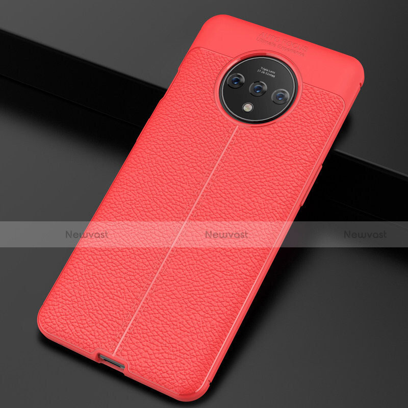 Soft Silicone Gel Leather Snap On Case Cover S01 for OnePlus 7T Red