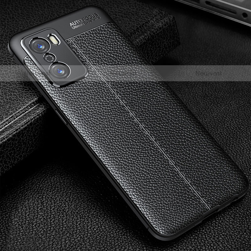 Soft Silicone Gel Leather Snap On Case Cover S01 for Oppo A55S 5G Black