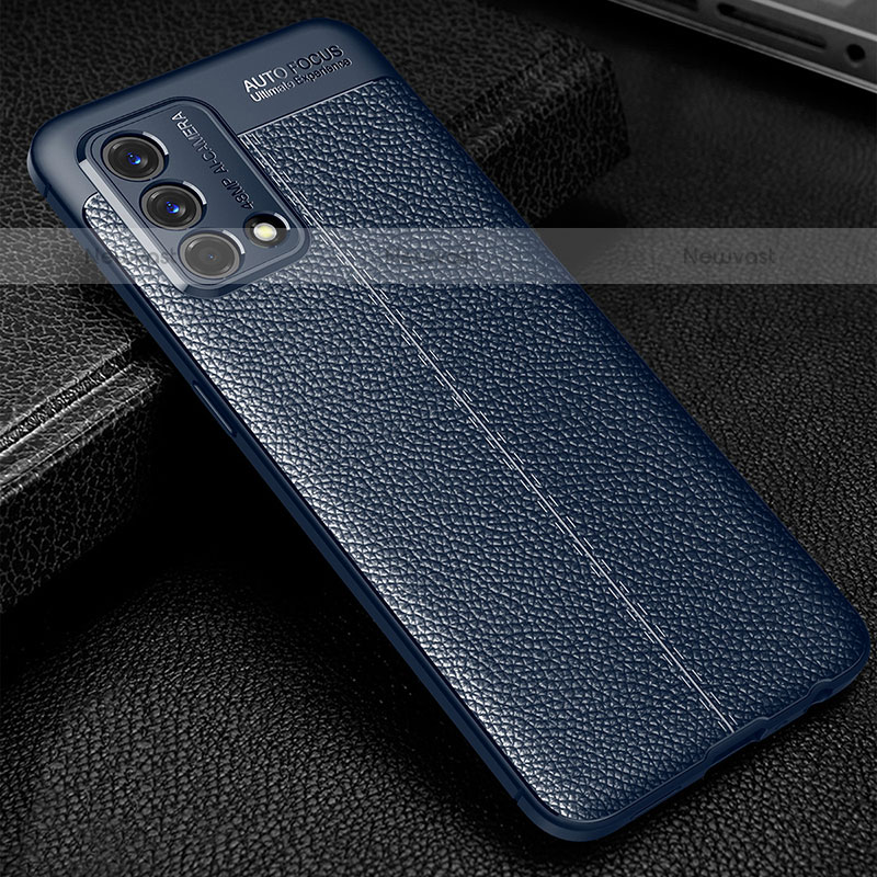 Soft Silicone Gel Leather Snap On Case Cover S01 for Oppo A74 4G Blue