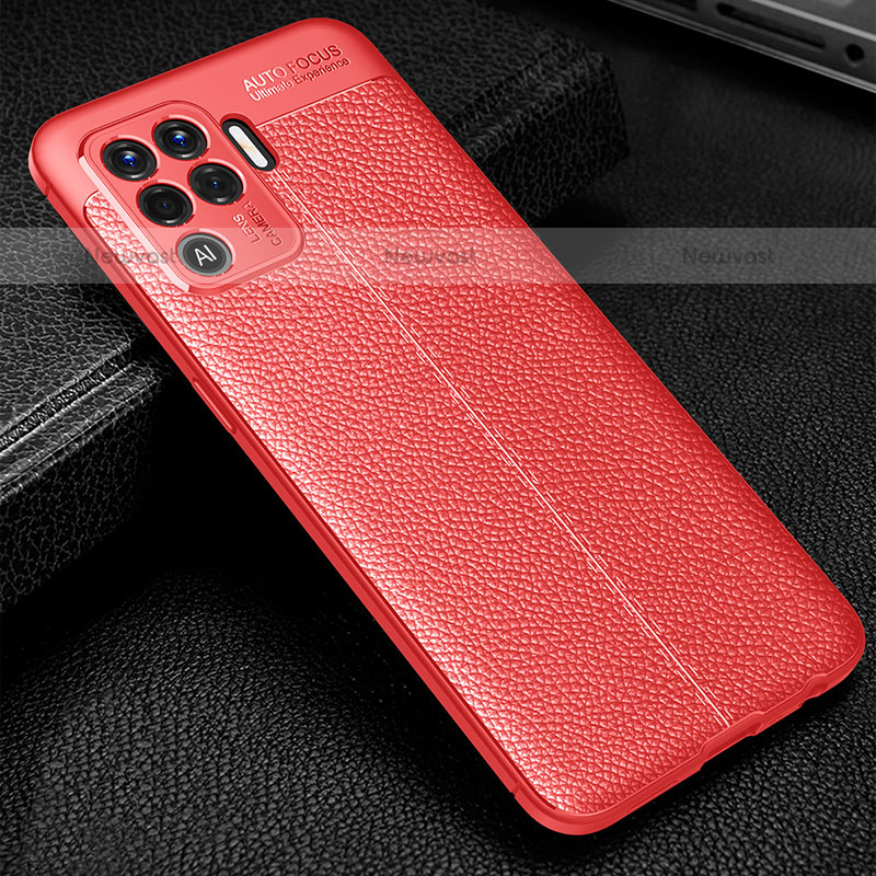 Soft Silicone Gel Leather Snap On Case Cover S01 for Oppo A94 4G Red