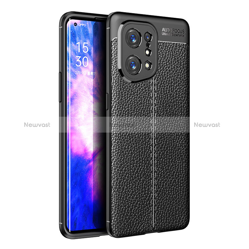 Soft Silicone Gel Leather Snap On Case Cover S01 for Oppo Find X5 5G Black