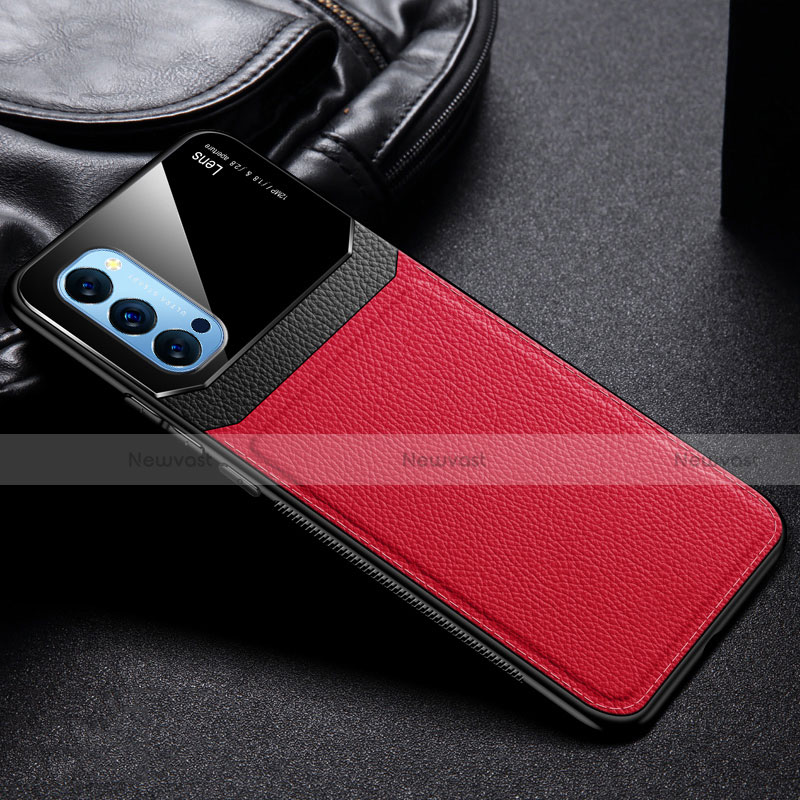Soft Silicone Gel Leather Snap On Case Cover S01 for Oppo Reno4 5G Red