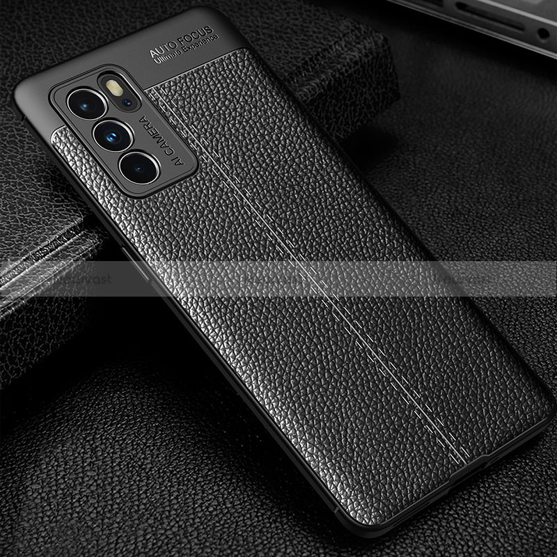 Soft Silicone Gel Leather Snap On Case Cover S01 for Oppo Reno6 Pro 5G India Black