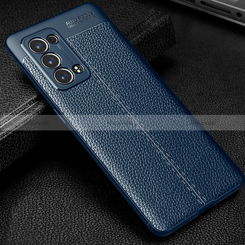 Soft Silicone Gel Leather Snap On Case Cover S01 for Oppo Reno6 Pro+ Plus 5G Blue