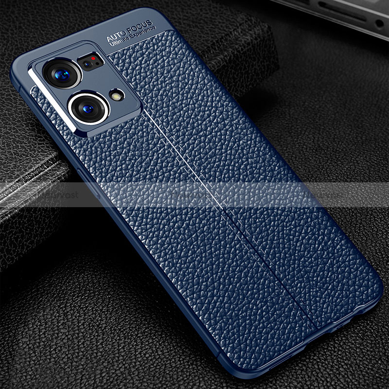 Soft Silicone Gel Leather Snap On Case Cover S01 for Oppo Reno7 4G Blue