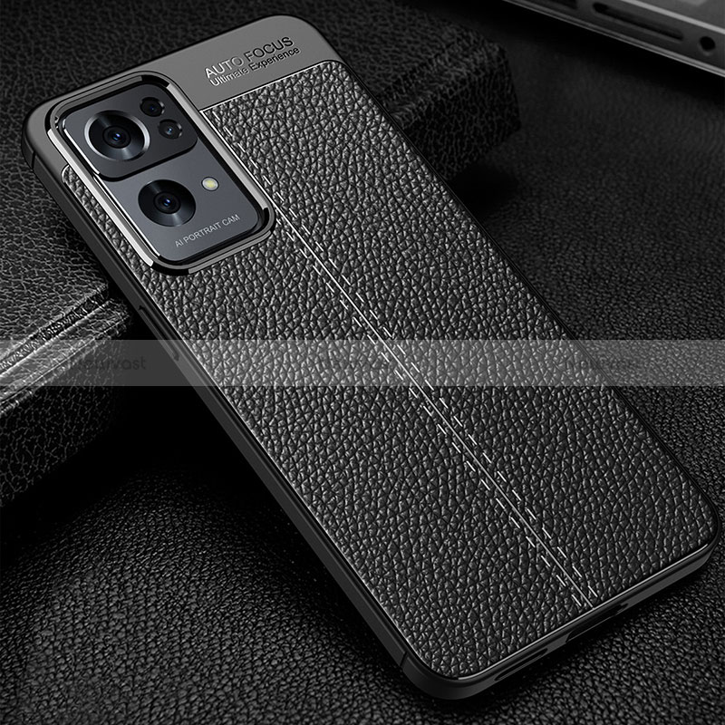 Soft Silicone Gel Leather Snap On Case Cover S01 for Oppo Reno7 Pro 5G Black