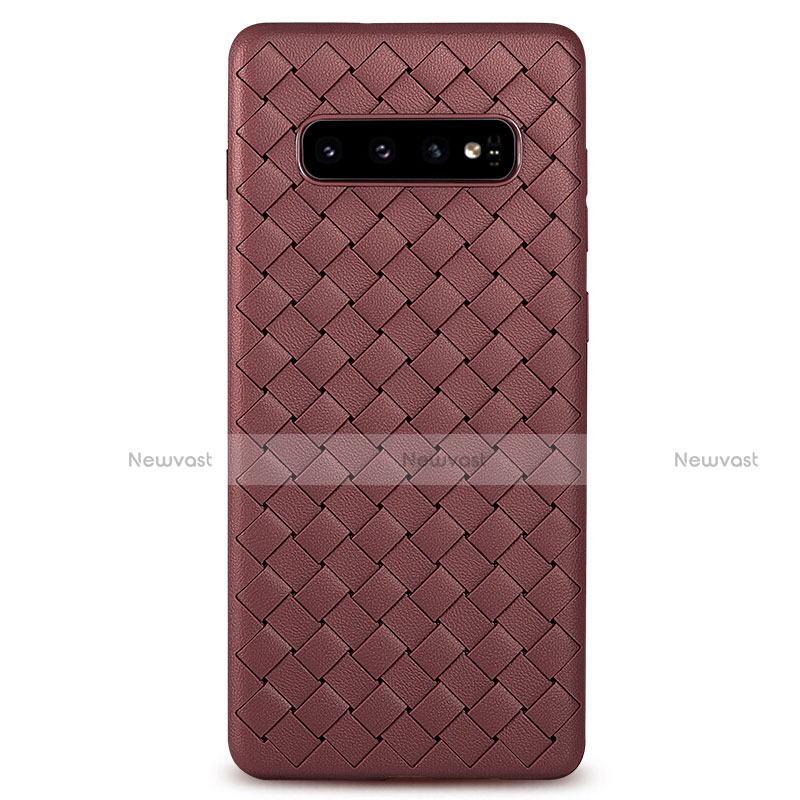 Soft Silicone Gel Leather Snap On Case Cover S01 for Samsung Galaxy S10 Plus Brown