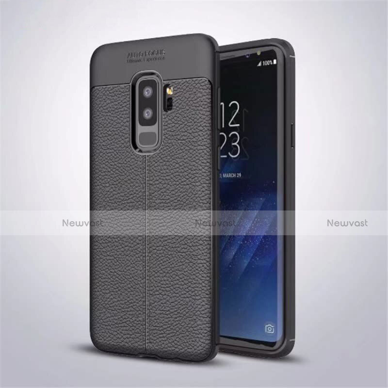 Soft Silicone Gel Leather Snap On Case Cover S01 for Samsung Galaxy S9 Plus Black