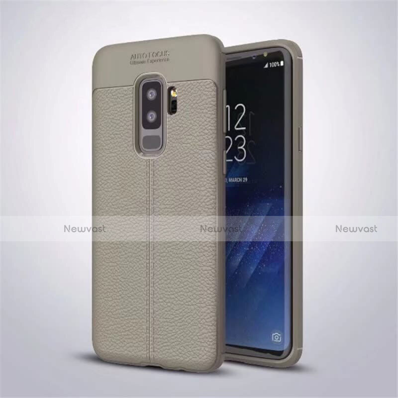 Soft Silicone Gel Leather Snap On Case Cover S01 for Samsung Galaxy S9 Plus Gray