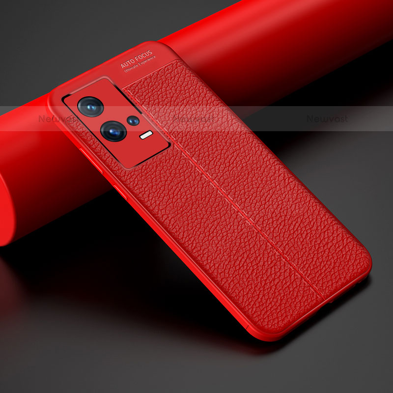 Soft Silicone Gel Leather Snap On Case Cover S01 for Vivo iQOO 8 Pro 5G Red